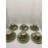Vitale 6 Lı Kaz Ayağı Desen Kahve Fincanı (Yeşil)