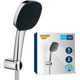 Vitalio Comfort 110 El Duşu Seti, 110 mm Kare 2 Akışlı El Duşu, Duş Başlığı Tutucu, 1750 mm Duş Hortumu, Duş Başlığı Seti, Krom, 26399001 - Gümüş