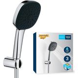 Vitalio Comfort 110 El Duşu Seti, 110MM Kare 3 Akışlı, Masaj, Yağmur ve Jet Duşu, Duş Başlığı Tutucu, 1750MM Duş Hortumu, Krom, 26176001