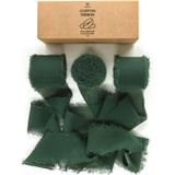 Vitalizart 3 Rulo El Yapımı Püsküllü Şifon İpek Kurdele 3,8 cm x 7 m Düğün Davetiyeleri, Gelin Buketleri, Hediye Paketleme, Kendin Yap El Sanatları için Koyu Yeşil Kurdele Seti