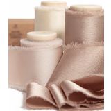 Vitalizart İpek Saten Kurdele 1-1/2 "x 15 Yard Ahşap Makaralı Şampanya ve Çıplak El Yapımı Yıpranmış Kurdeleler Hediye Paketleme Bebek Duş Düğün Gelin Buketleri Tatil Dekoru