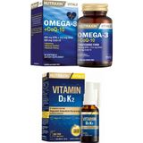 Vitals Omega-3 + CO-Q10 60 Softgel ve Nutraxin Vitamin D3K2 Sprey 30 ml