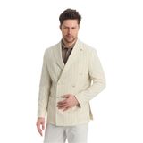 Vitao Erkek Açık Bej İtalyan Çizgili Kruvaze Yarım Astarlı Slim Fit Spor Blazer Ceket Açık Bej 54