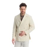 Vitao Erkek Açık Bej İtalyan Çizgili Kruvaze Yarım Astarlı Slim Fit Spor Blazer Ceket Açık Bej 56