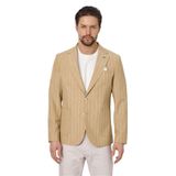 Vitao Erkek Bej İtalyan Çizgili Keten Karışımlı İlkbahar-Yazlık Blazer Ceket Bej 48