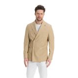 Vitao Erkek Bej İtalyan Çizgili Kruvaze Yarım Astarlı Slim Fit Spor Blazer Ceket Bej 54