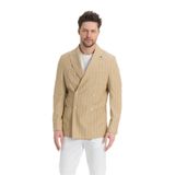 Vitao Erkek Bej İtalyan Çizgili Kruvaze Yarım Astarlı Slim Fit Spor Blazer Ceket Bej 58