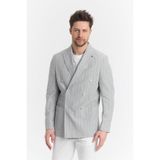 Vitao Erkek Gri İtalyan Çizgili Kruvaze Yarım Astarlı Slim Fit Spor Blazer Ceket Gri 48
