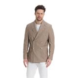 Vitao Erkek Kahve İtalyan Çizgili Kruvaze Yarım Astarlı Slim Fit Spor Blazer Ceket Kahverengi 58
