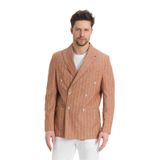 Vitao Erkek Kiremit İtalyan Çizgili Kruvaze Yarım Astarlı Slim Fit Spor Blazer Ceket Metalik 52