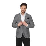 Vitao Erkek Siyah İtalyan Çizgili Keten Karışımlı İlkbahar-Yazlık Blazer Ceket Siyah 54