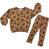 VİTASTORETR Çiçekli Kahverengi Sweat Tayt Ikili Takım - 4 - 5 Yaş