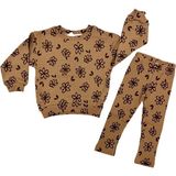 VİTASTORETR Çiçekli Kahverengi Sweat Tayt Ikili Takım - 5 - 6 Yaş
