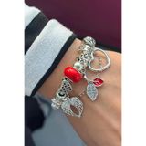 Vitastyle SILVER CHARMLI KALP VE KANAT DETAYLI PANDRA BİLEKLİK