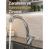 Vitkar Su Armatürleri Nehir Mix Kuğu Mutfak Eviye Bataryası - (Yerli Üretim- Pirinç Gövde ) - Krom