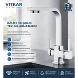 VİTKARSU ARMATÜR VİTKAR SU Köşeli Lüks 3 Yollu Arıtma Çıkışlı Mıx Aç-Kapa Mutfak Eviye Bataryası - Krom