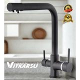 VİTKARSU ARMATÜR VİTKARSU Oval Lüks 3 Yollu Arıtma Çıkışlı Mix Aç-Kapa Mutfak Evye Bataryası - Mat Siyah