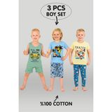 Vitmo Erkek Çocuk 3'lü %100 Pamuklu 1-2-3 Yaş Pijama Takımı MODEL:113 - Çok Renkli - 1 Yaş