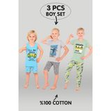 Vitmo Erkek Çocuk 3'lü %100 Pamuklu 1-2-3 Yaş Pijama Takımı MODEL:114 - Çok Renkli - 2 Yaş
