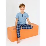 Vitmo Erkek Çocuk Kısa Kollu %100 Pamuklu Düğme Detaylı Cool Boy Pijama Takımı - 5 - 6 Yaş - Mavi