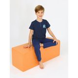 Vitmo Erkek Çocuk Kısa Kollu %100 Pamuklu Düğme Detaylı Sailboat Pijama Takımı - 10 - 11 Yaş - Indigo
