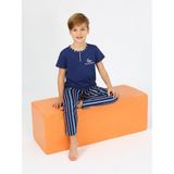 Vitmo Erkek Çocuk Kısa Kollu %100 Pamuklu Düğme Detaylı Wave Pijama Takımı - 1 - 2 Yaş - Indigo