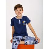Vitmo Erkek Çocuk Kısa Kollu Düğme Detaylı %100 Pamuklu Pijama Takımı The Palm - Lacivert - 9 - 10 Yaş