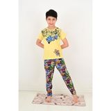 Vitmo Erkek Çocuk Kısa Kollu Pijama Takımı Wow Model Sarı - 7 Yaş