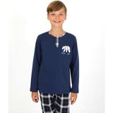 Vitmo Erkek Çocuk Uzun Kollu %100 Pamuklu Düğme Detaylı Pijama Takımı Everest - Indigo - 9 - 10 Yaş