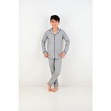 vitmo Erkek Çocuk Uzun Kollu%100 Pamuklu Düğmeli Pijama Takımı Mini Kare Gri 5 Yaş