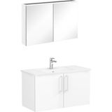 VitrA 72160 Root Flat 100 cm Banyo Dolabı Seti, Lavabo Bataryası ve Ara Musluk Dahil, LED Aydınlatmalı, 2 Kapaklı, Parlak Beyaz