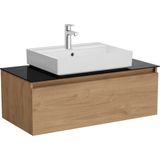 VitrA 80436, 80 cm Lavabo Dolabı, Çanak Lavabolu Cam Tezgahlı, Altın Meşe