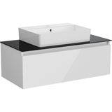 VitrA 80438, 100 cm Lavabo Dolabı, Çanak Lavabolu Cam Tezgahlı, Altın Meşe - Parlak Beyaz