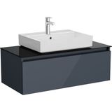 VitrA 80440, 100 cm Lavabo Dolabı, Çanak Lavabolu Cam Tezgahlı, Parlak Antrasit