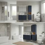 Vitra Root Classic Banyo Dolabı Takımı 80 cm - Mat Lacivert - Core Aynalı Üst Modül ve Boy Dolabı Dahil