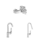 VitrA Root Round Döner Borulu Lavabo Bataryası + Banyo Bataryası + Eviye Bataryası Seti