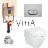 VitrA S50 Asma Klozet Gömme Rezervuar Set 768-1851 Krom Malzeme ile Beyaz Renkli Basmalı Özellik
