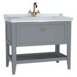 VitrA Valarte 62184 Mat Gri 100 cm Çekmeceli Etajerli Lavabolu Tek Armatür Delikli Lavabo Dolabı