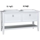 VitrA Valarte Lavabo Dolabı 150 Cm Çift Çekmeceli Tezgah Üstü Lavabolu Krom Kulplu Çift Lavabolu - Mat Beyaz