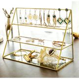 Vitrayverteks Pirinç Cam Saklama Kutusu Parfüm Stand Rafı Organizer - Gold