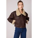 Vitrin Çift Cep Suni Deri Kürklü Biker Ceket - Camel - XS