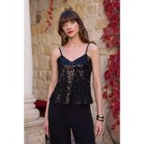 Vitrin Pul Payetli Askılı Bluz - Siyah - 38