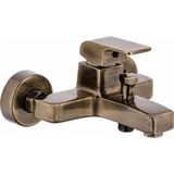 Vitrinbanyo Antik Gold Banyo Bataryası Fırçalanmış Antik Duş Bataryası Kare Tasarım Banyo Armatür Antik