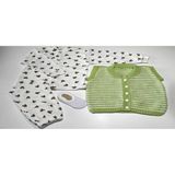 vitvit 2-3 Yaş El Örgüsü Yeşil-Beyaz Yelek, Pijama Takımı ve Babet Çorap