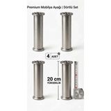 Viva 20 cm Gümüş Jumbo Mobilya Ayağı - Koltuk, Kanepe ve Baza Uyumludur (4'lü Set)