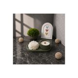 VİVA Dekoratif Mum Seti Beton Oval Tepsi Şakayık Çiçek Mum Ahşap Fitilli Kavanoz Mum Salon Banyo Hediyelik