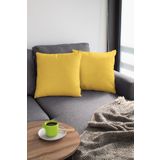 Viva Home 2'Li 43X43Cm Sarı Tay Tüyü Döşemelik Premium Kumaş Dekoratif Çift Taraflı Kırlent Kılıfı Krl016