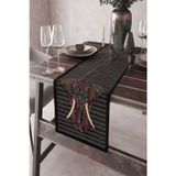 Viva Home 40x140cm Siyah Runner Fil Desenli Tay Tüyü Dokuma Premium Leke Tutmayan Kumaş Masa Örtüsü Rnr359