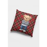 Viva Home 43X43Cm Dokuma Premium Tay Tüyü Kumaş Mr. Teddy Bear Çift Taraflı Kırlent Yastık Kılıfı Krl924