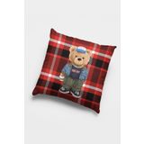 Viva Home 43X43Cm Mr. Teddy Bear Tay Tüyü Dokuma Premium Kumaş Çift Taraflı Kırlent Yastık Kılıfı Krl923